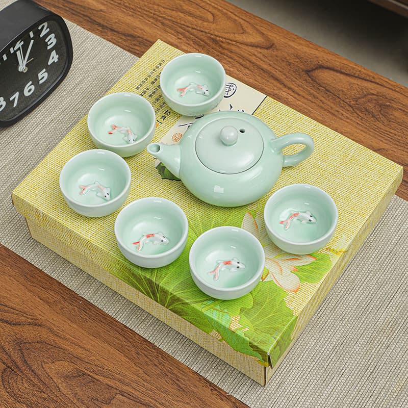 Mid-Autumn Celeste Celadon Kung Fu Tea Set, Home Portable Gift Tea Set, Business Gift Set, Souvenir