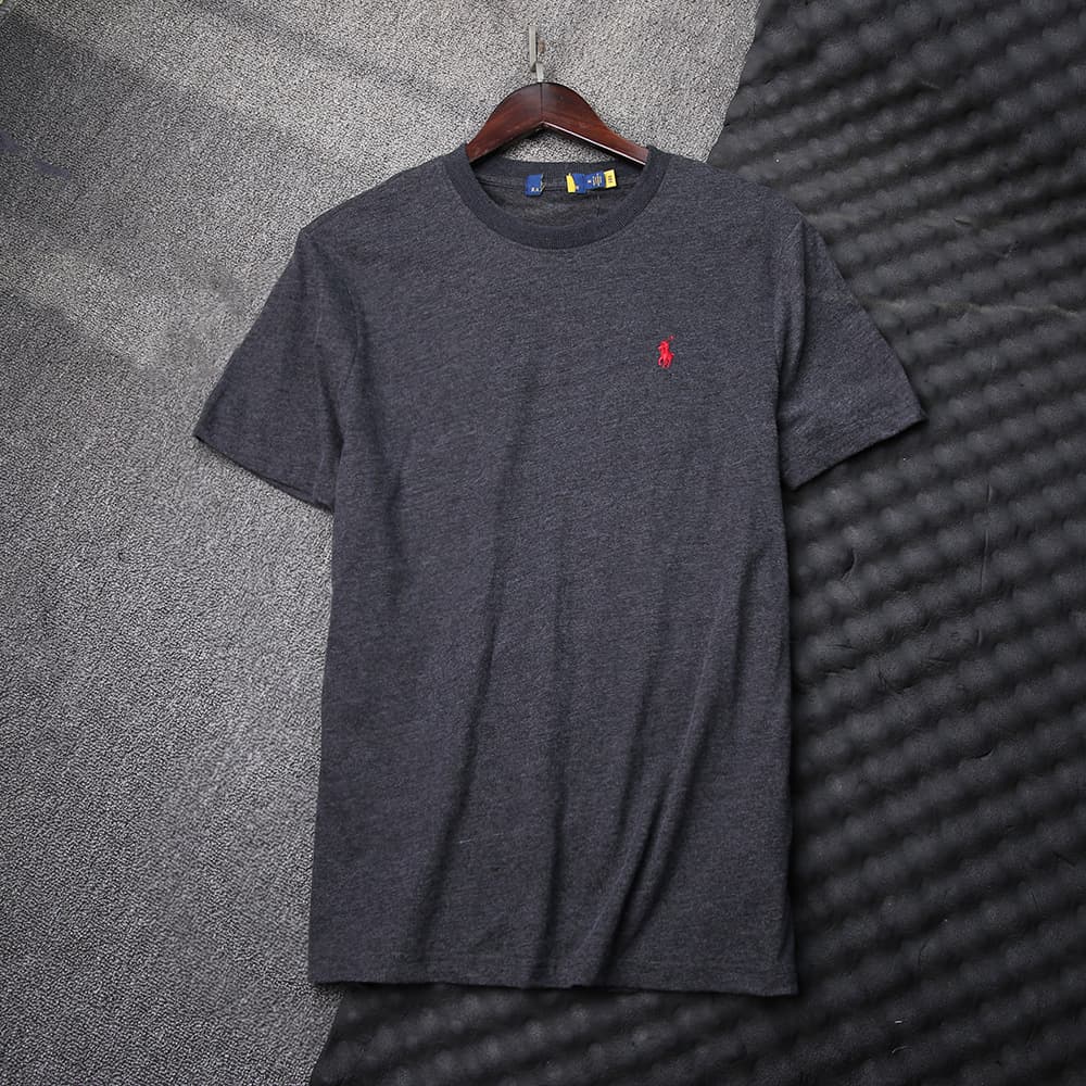 Cross-border export order men's summer pure cotton raff pony embroidered round neck short-sleeved T-shirt solid color cross-border hot sale