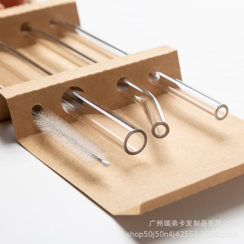 High Borosilicate Transparent Glass Straw Heat-Resistant Set, Lipstick-Proof, Reusable, for Juice and Drinks, Pregnant Women Friendly, Kraft Paper Box Packaging