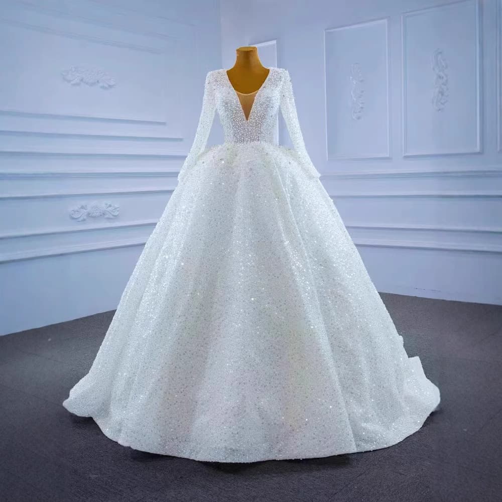 New Export African Wedding Dress High-Waist Lace-Up Train Beaded Embroidery Court Wedding Dress White Elegant