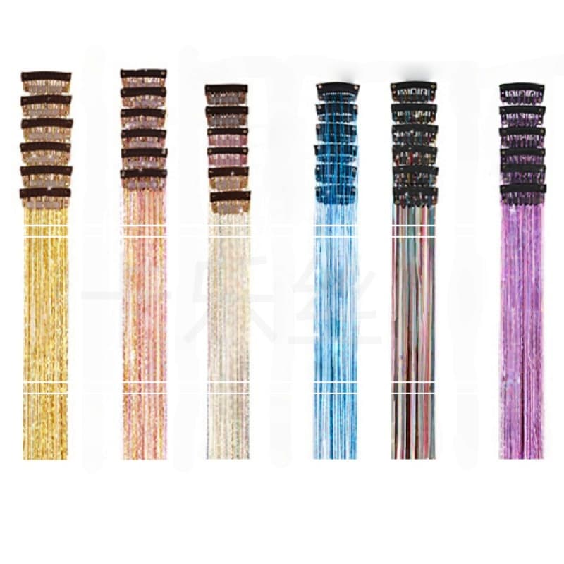 Laser Gold Tinsel Hair Extension Clip-in Metallic Shiny Hair Piece