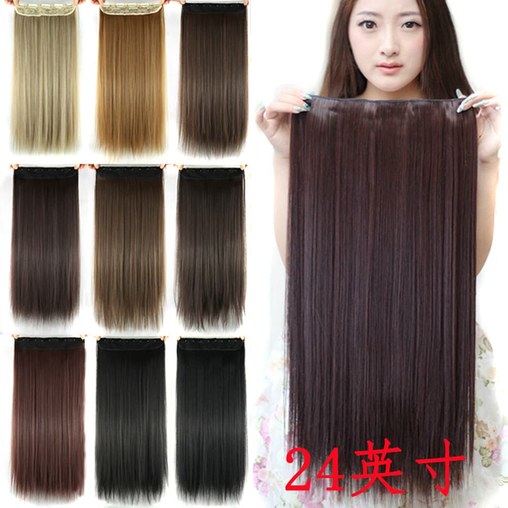 60cm Matte Synthetic Hair Straight Hair Clip-In Hair Extensions European and American Style Hair Pieces Wholesale Five-Clip Hair Pieces