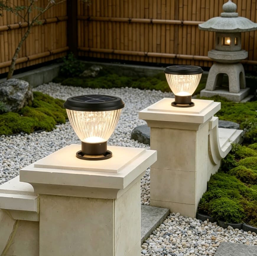 Outdoor Solar Pillar Head Light Solar Garden Light LED Gate Villa Garden Light Chinese Style Pillar Wall Light