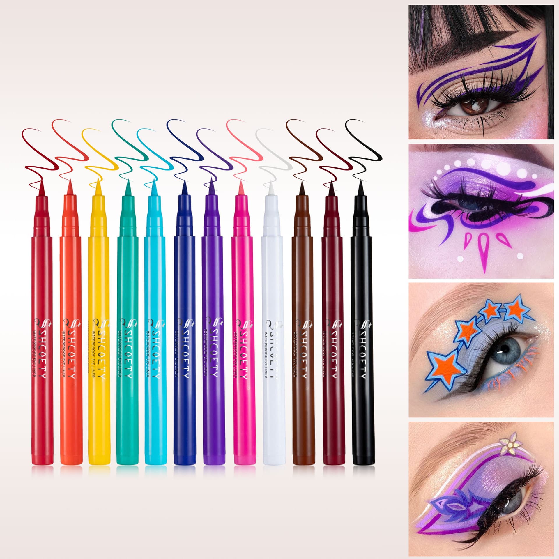 SHCOETY Colored Liquid Eyeliner Pen Set, Matte, Long-Lasting, Waterproof, Smudge-Proof, Face Painting Eyeliner, Cross-Border Cosmetics
