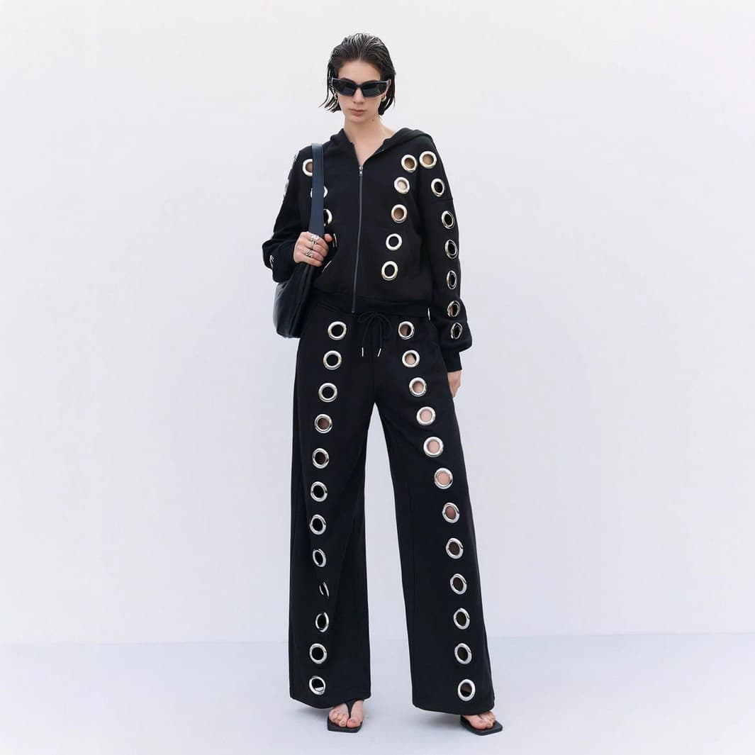 Summer Y2K European and American Style Cross-Border Trendy Metal Accessories Loose Straight Wide-Leg Fashion Streetwear Wholesale Solid Color