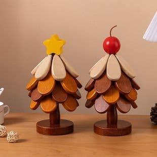 Premium Christmas Tree Heat Insulation Mat Table Decor Creative Tree Solid Wood Pot Mat Christmas Gift