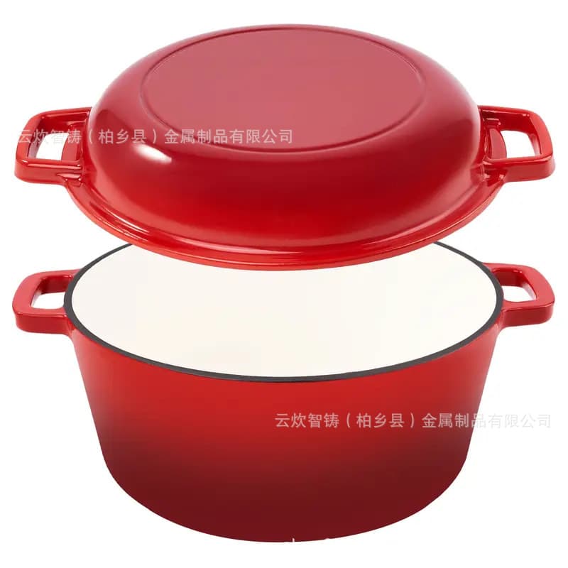 Cross-border Amazon cast iron enamel pot for baking bread enamel double-leaf pot deepened white cast iron Dutch oven