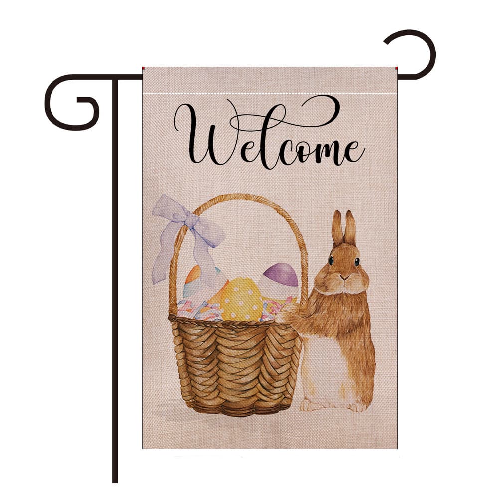 Amazon cross-border new Easter linen garden flag garden decoration holiday party egg rabbit double-sided printing