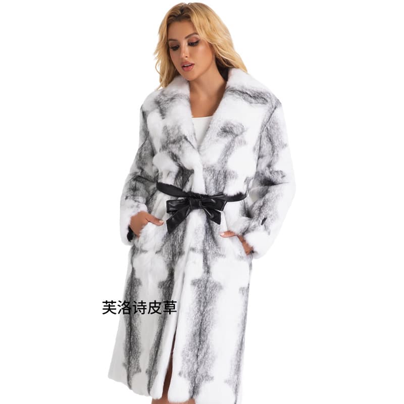 European and American Style Winter Fur Coat Real Rabbit Fur Leather Outerwear Fur Integrated Whole Rabbit Fur Coat Women's Cross-border Export