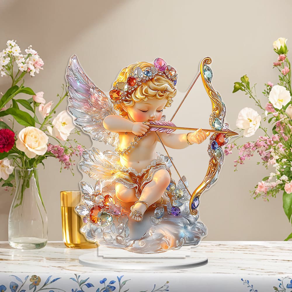 Cross-border New Product Cupid Angel Decorative Standing Sign 2D Acrylic Ornament Home Desktop Entryway Decoration Gift