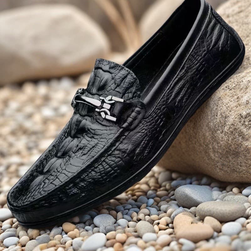 Men's New Leather Shoes, High-End Crocodile Pattern Loafers, Business Casual Shoes, Fashionable Slip-On Driving Shoes