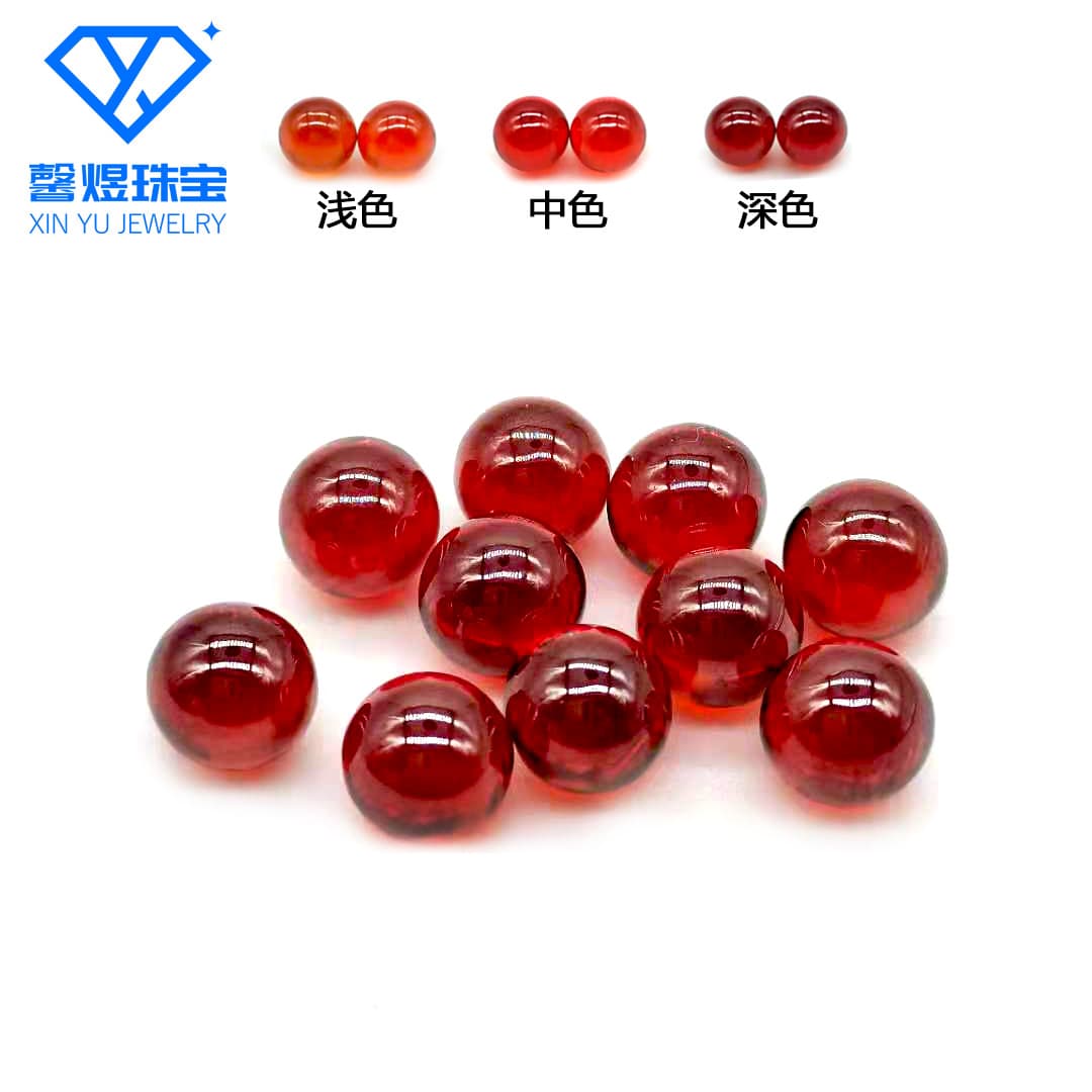Zircon Garnet Red Round Bead Zircon Half-Hole/No-Hole Round Bead Colorful Zircon Cabochon Polished Bead Ear Stud Accessories