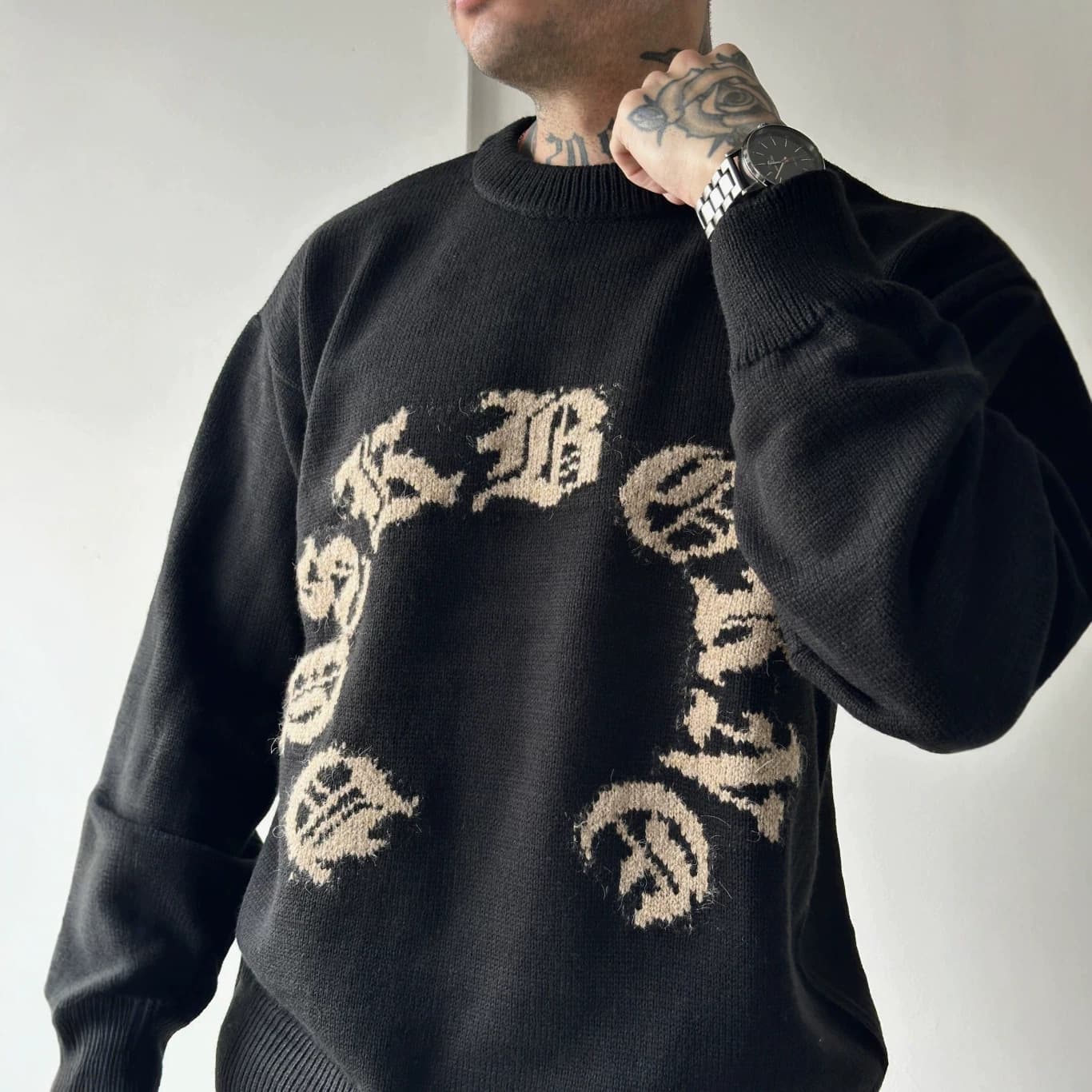 European and American cross-border TikTok hot-selling letter jacquard sweater knitted top unisex loose versatile sweater