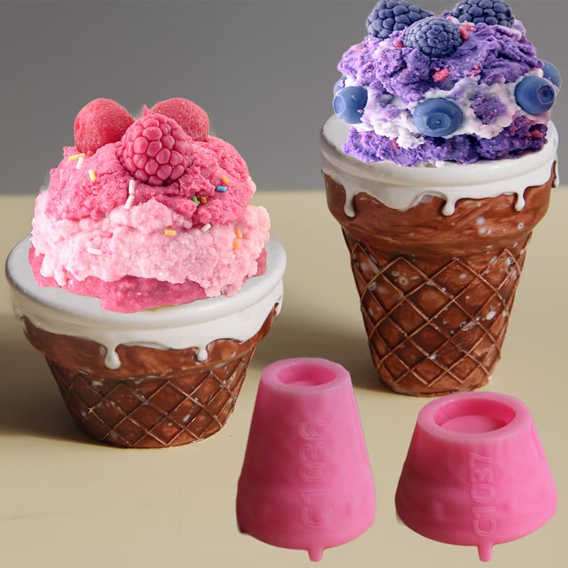 Cute Ice Cream Plaster Cup Mold for Melting Ice Cream Candle Cup, Plaster Concrete Mold, DIY Resin Craft