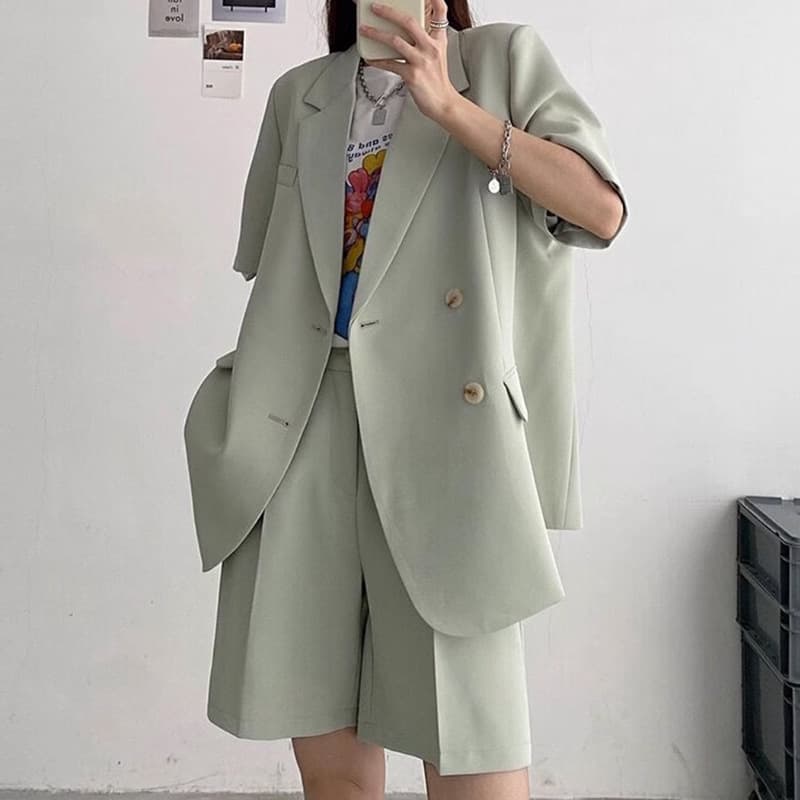 2025 Summer New Plus Size Thin Suit Shorts Set for Women, Plus Size Internet Celebrity Casual Loose Two-Piece 2370