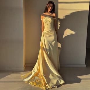 2026 Summer European and American Amazon Cross-border Women's Slim Fit Yellow One-Shoulder Bodycon Floor-Length Dress
