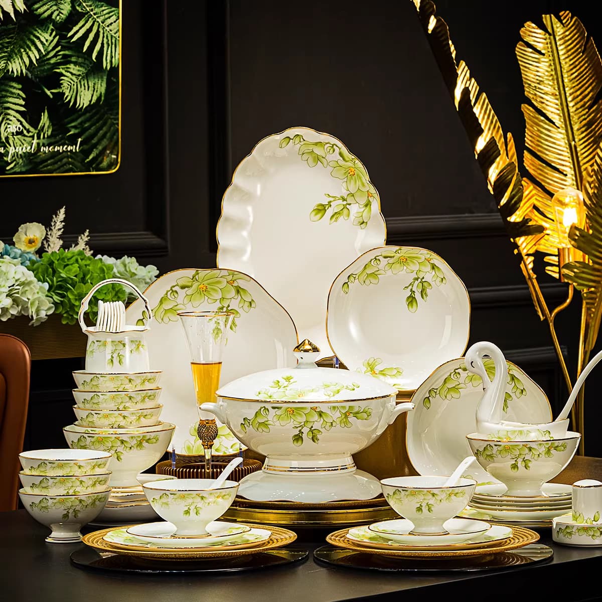 Bowl and Plate Set French Style Tableware Set Bone China Tableware Set Light Luxury High-End Housewarming Tableware Set Gift