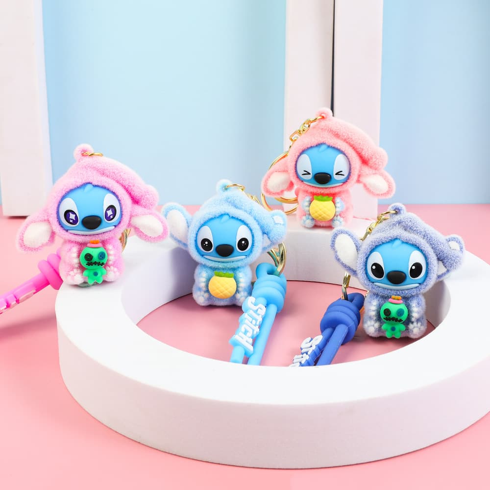 2025 flocked Stitch keychain soft rubber doll creative pvc Lilo car key chain pendant