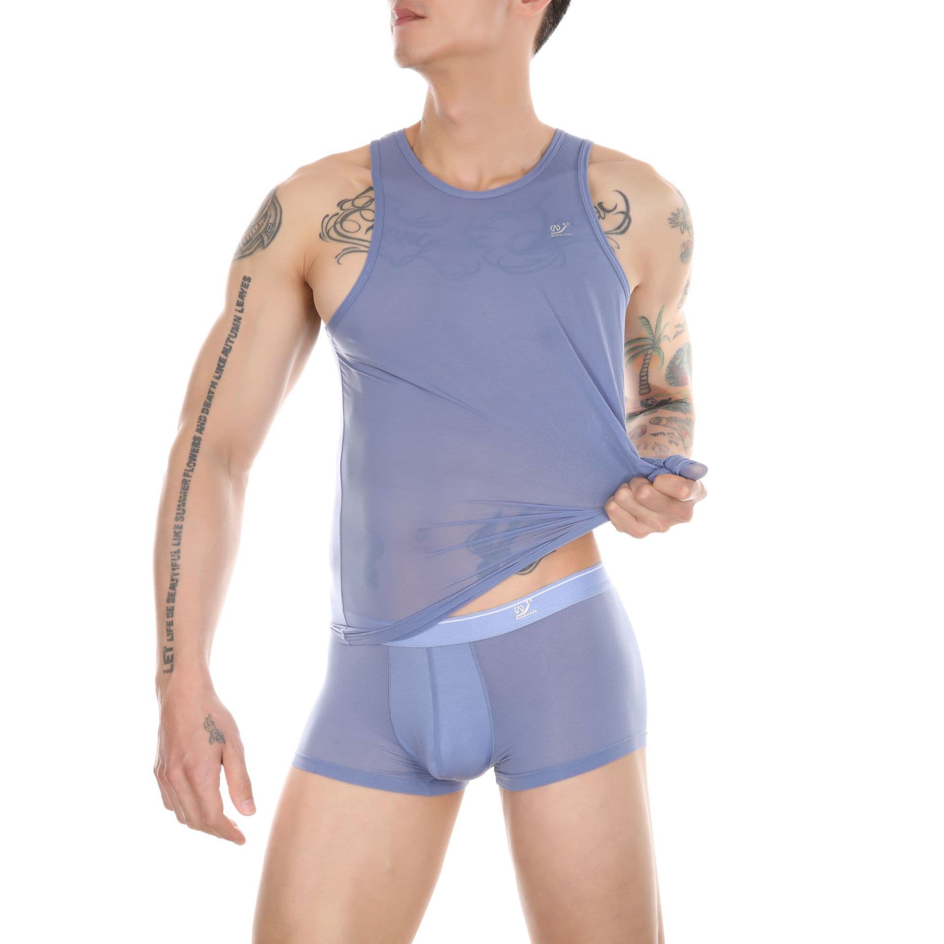 Factory Direct Transparent Men's Vest Ice Silk Ultra-Thin Mesh Breathable Boxer Briefs See-Through Sexy Shorts