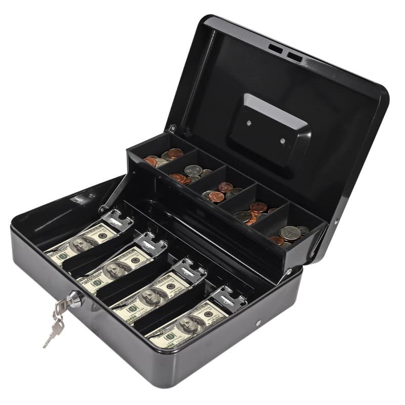 Children's savings safe, cash convenience store storage box, key metal cashier check holder money box