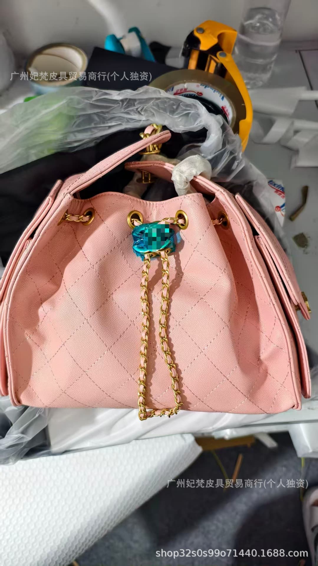 Hobo25 Bag Diamond Pattern Denim Washed Jean Women's Bag Drawstring Chain Underarm Bag Large Capacity Casual Shoulder Bag