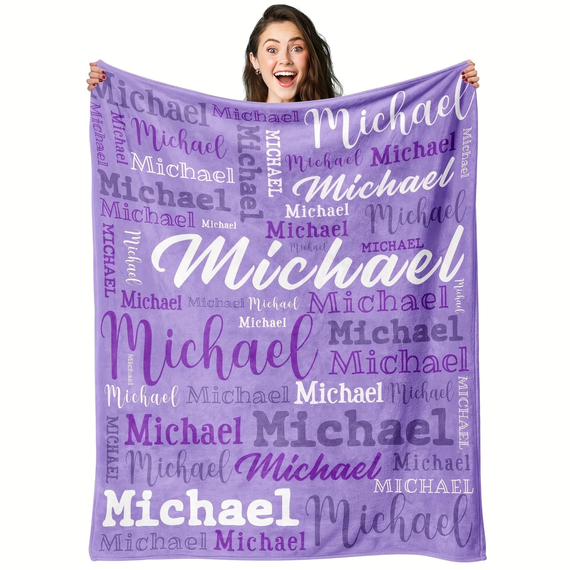 Personalized Name Print Polyester Blanket, European-American Style Home Decoration Gift, Soft Flannel Nap Blanket