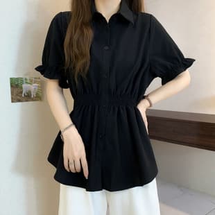 Plus Size Women's Summer New Loose Fit Slimming High-End Blouse Tucked Waist Concealing Belly Chiffon Short Sleeve Top Trendy