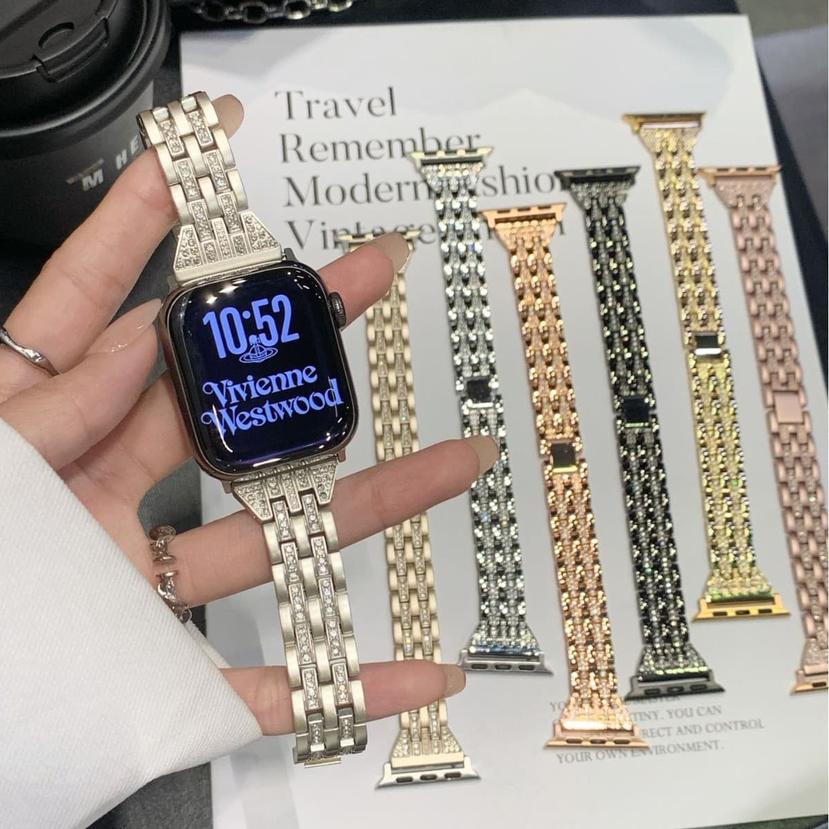 Five-Bead Two-Row Diamond-Studded Watch Band for Apple Watch Band iWatch 10/9/8/7/6/5/4/3/2/1 SE