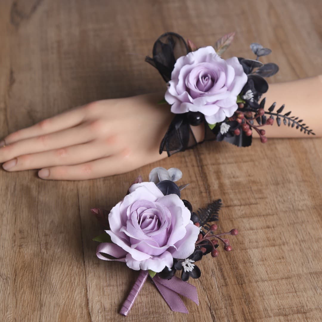 Purple rose artificial flower wedding corsage wrist flower bridegroom bride bridesmaid best man forest wedding supplies