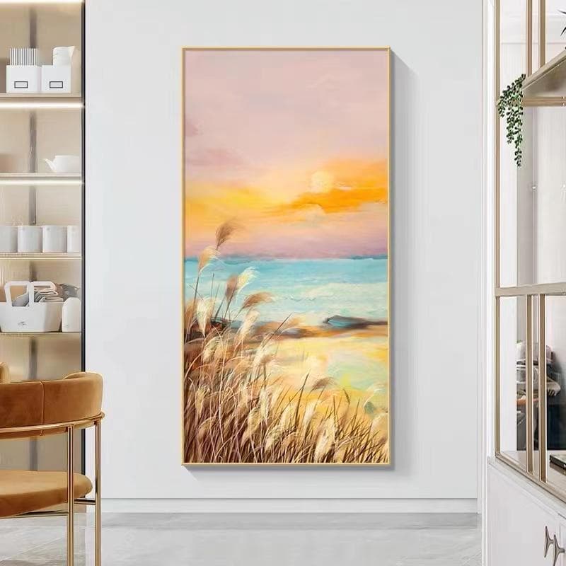 Floor Standing Decorative Painting Large Entryway Corridor Art, Aluminum Frame Sofa Background Landscape 100x200