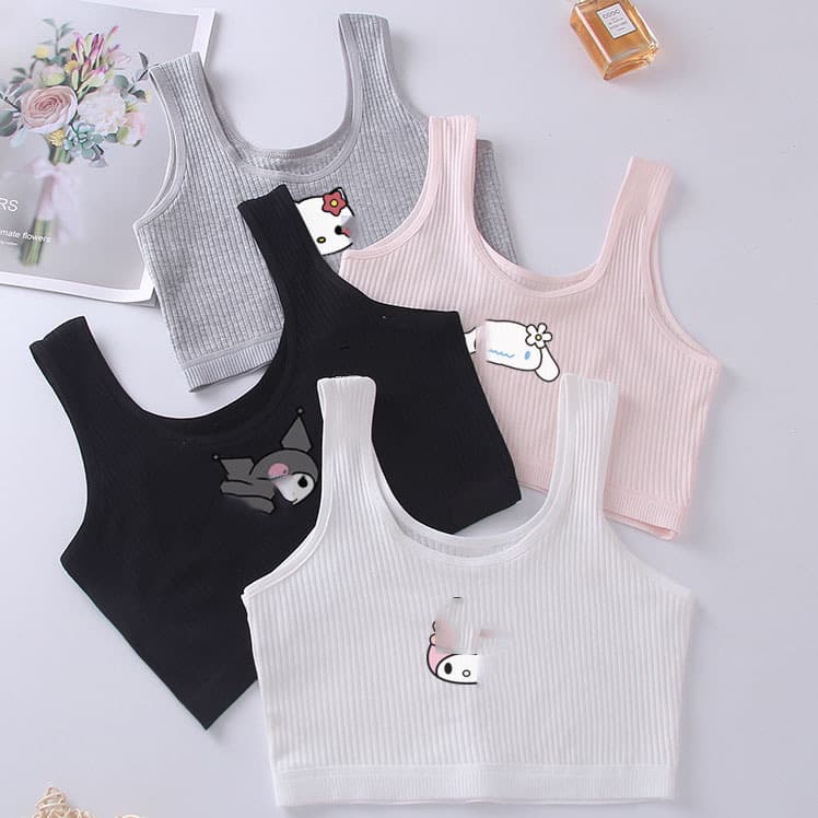 Girls' Underwear for Middle and Elementary School Students, Pure Cotton Crotch, Developmental Period, Cute Vest Style, Anti-Nipple Show Bra for Young Girls