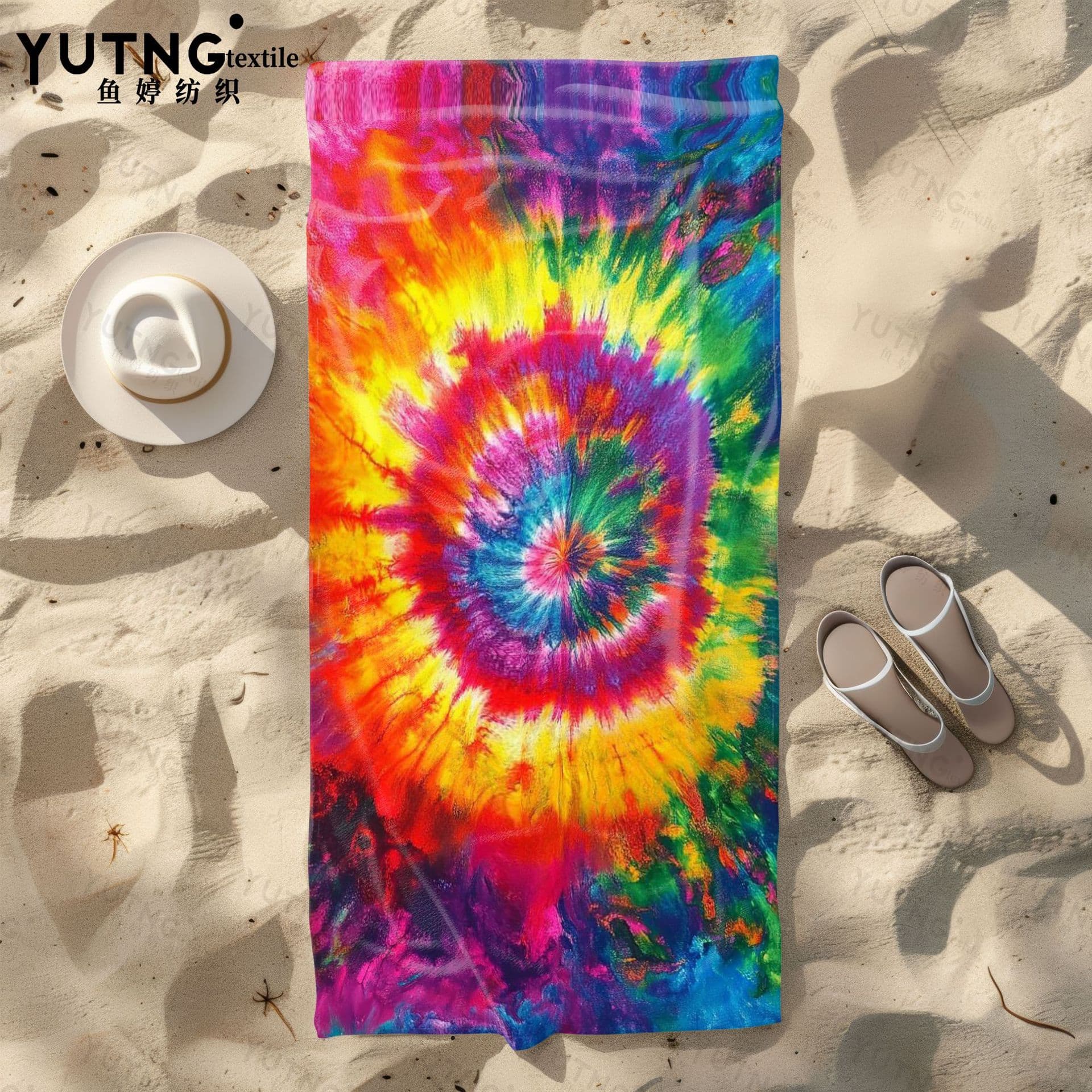 Cross-Border Rainbow Gradient Printed Beach Towel, Microfiber Quick-Dry Absorbent Bath Towel, Seaside Vacation Towel Wholesale
