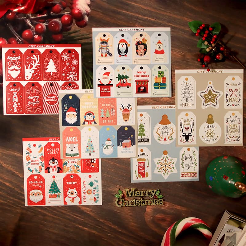 Christmas Tag Gift Packaging in Stock, New Year Festive Cute White Card Gift Wrapping Message Card Accessories