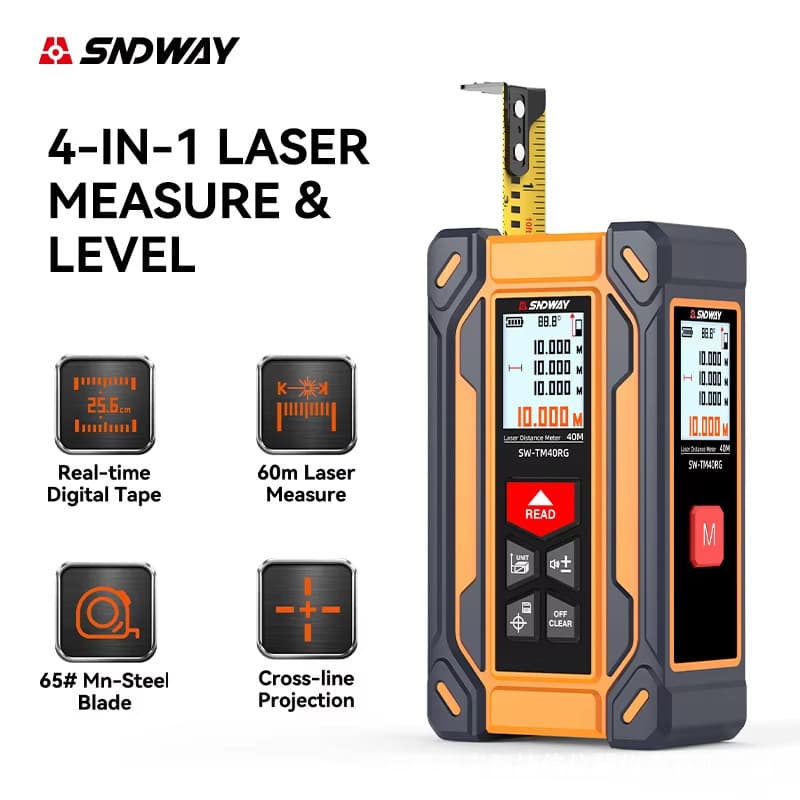 Sndway Laser Distance Meter SWTM40RG Electronic Tape Measure Level High Precision Distance Measuring Instrument