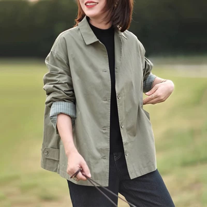2025 Spring/Autumn Korean Style Versatile Simple Casual Loose Plus Size Slimming Lapel Trench Coat for Women