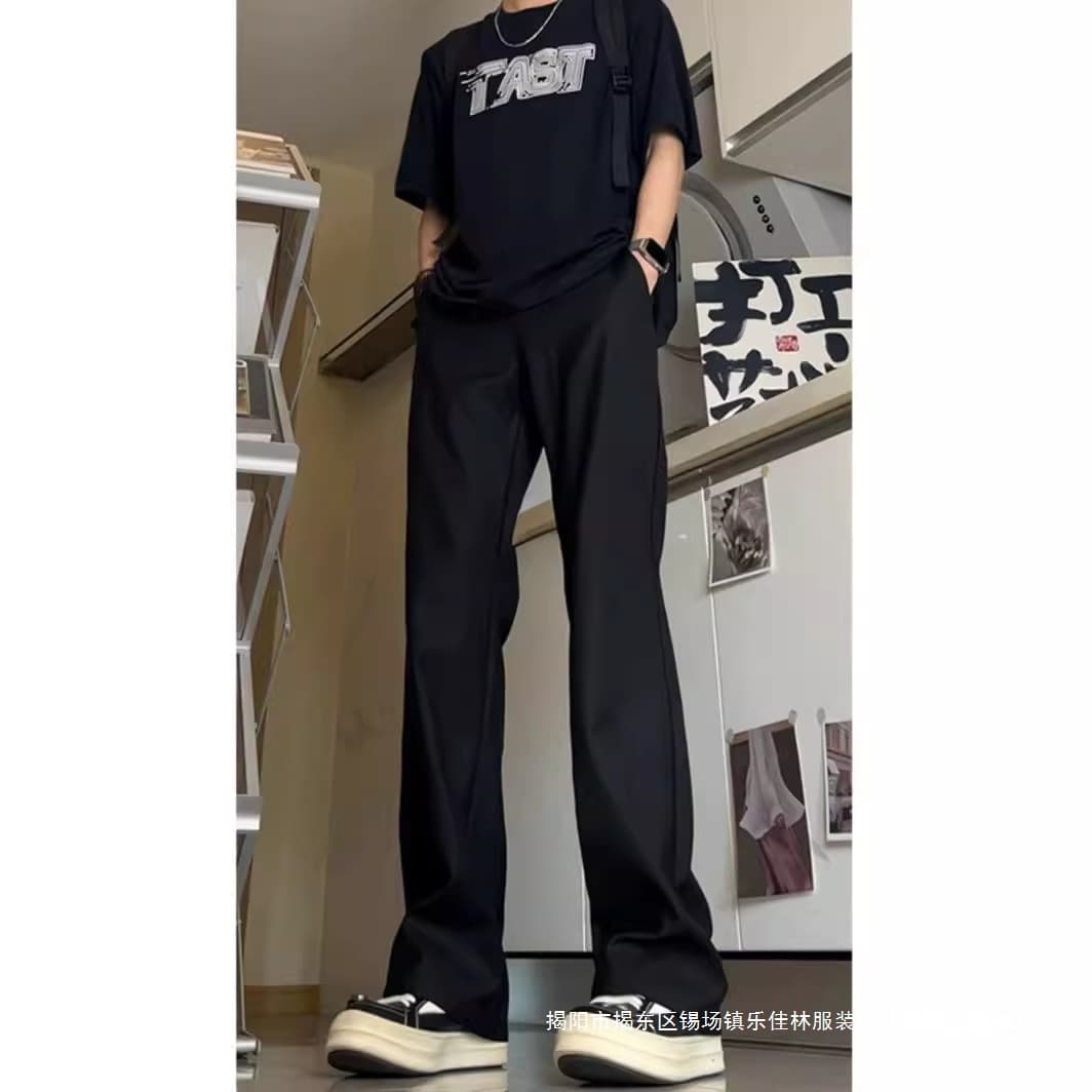 Cleanfit Black Pants for Men Spring Summer Fashion Casual Trousers Margiela Style Straight Wide Leg Flowing Vibe Flared Pants