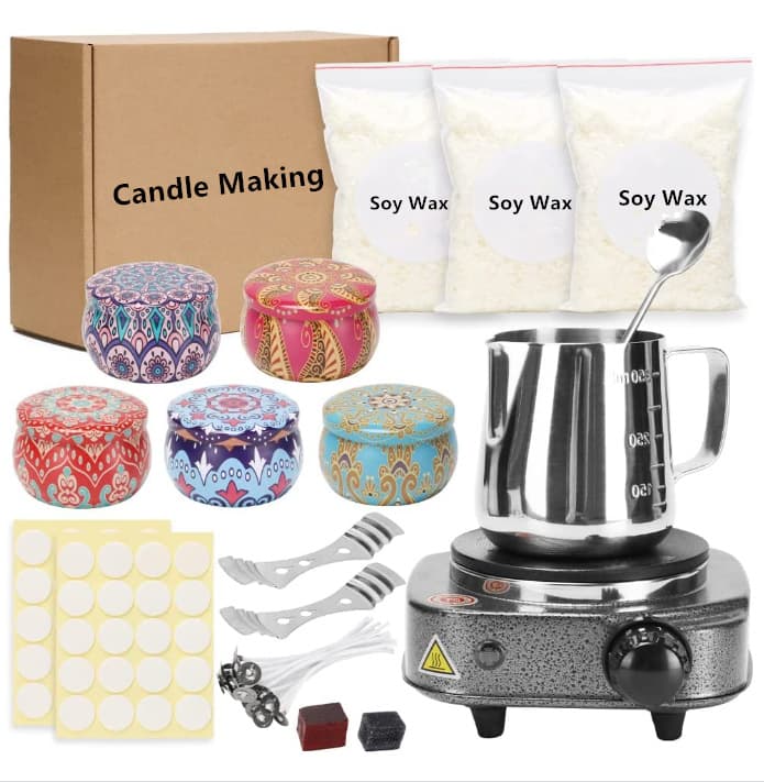 Candle Making Kit DIY for Adults and Children with Wax Melter, Soy Wax, Pouring Pot, Dyed Block, Candle Wick