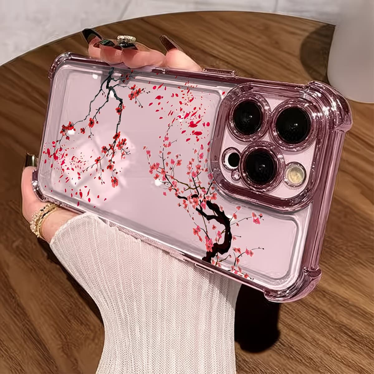 Simple plum blossom electroplating anti-fall iPhone16ProMax mobile phone case all-inclusive fine hole iPhone 17 cross-border protective case
