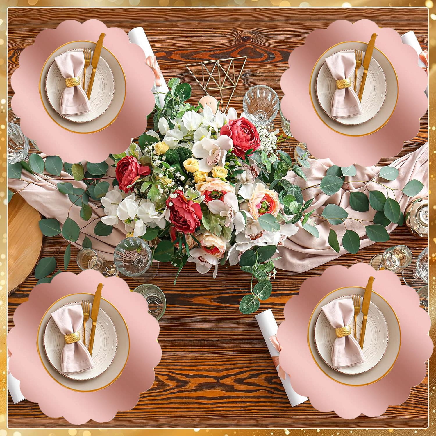 Amazon Cross-border Rose Gold Disposable Fan-Shaped Paper Placemats for Weddings and Dinners, Home Party Table Decorations