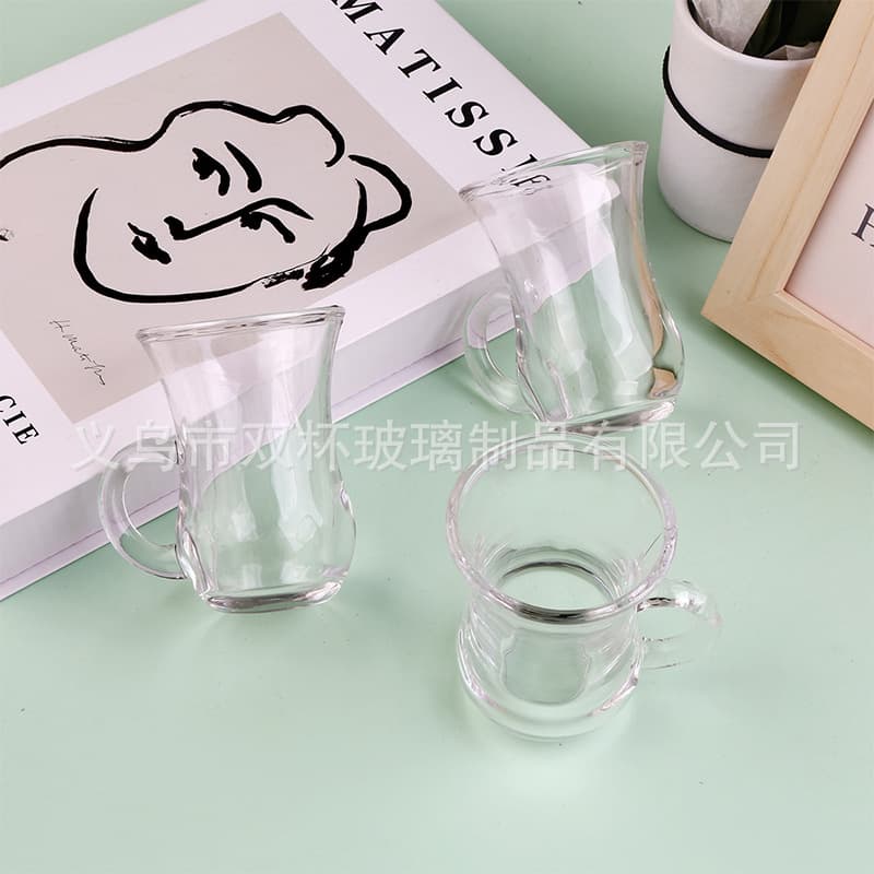 Middle Eastern Transparent Glass Small Tea Cup with Creative Handle Turkish Coffee Cup Home Dining Table White Wine Decanter