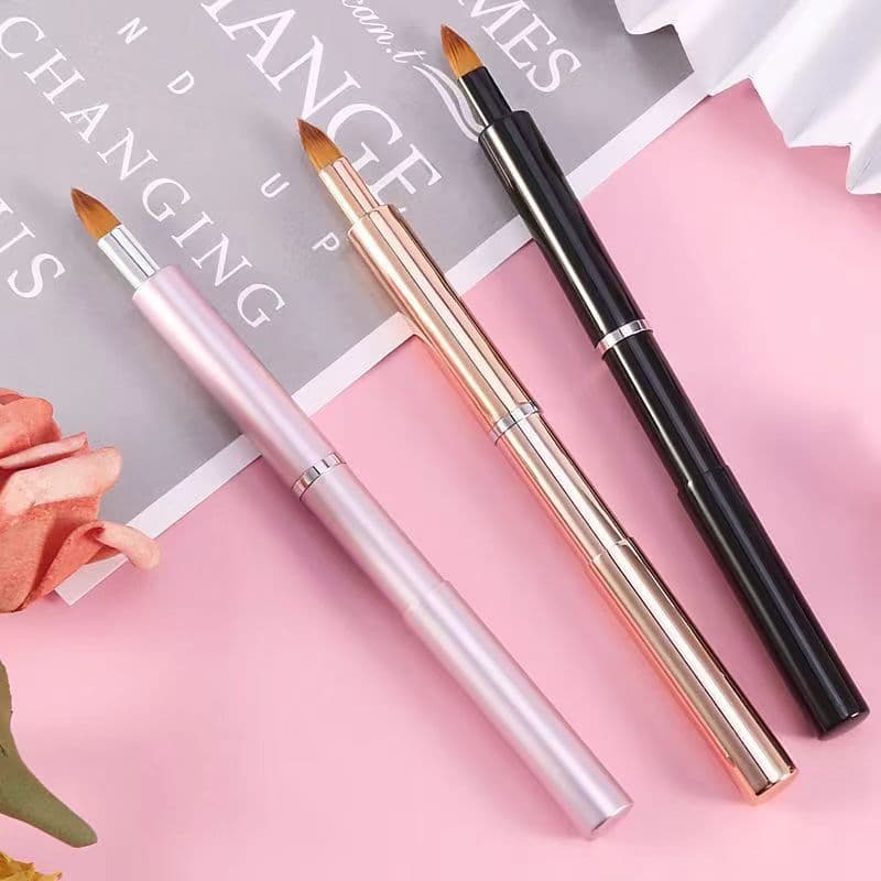 Cross-border Aluminum Tube Retractable Single-Head Lip Brush Double-Head Lip Brush Lipstick Brush Cosmetic Portable Retractable Mini Brush Makeup Artist