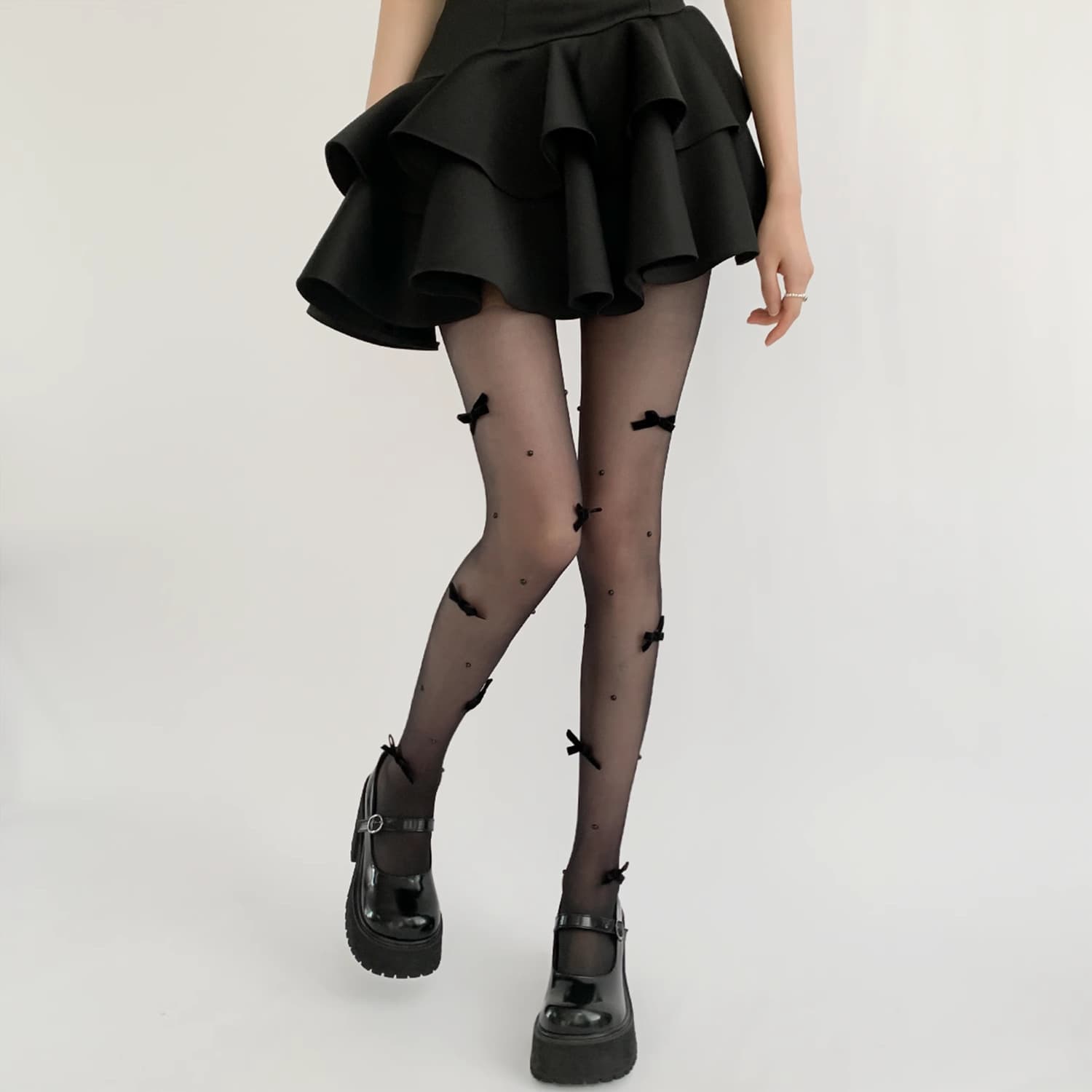 Lolita Pure Pearl Socks JK White Stockings Sweet Bow Lolita Ballet Style Sheer Black Stockings