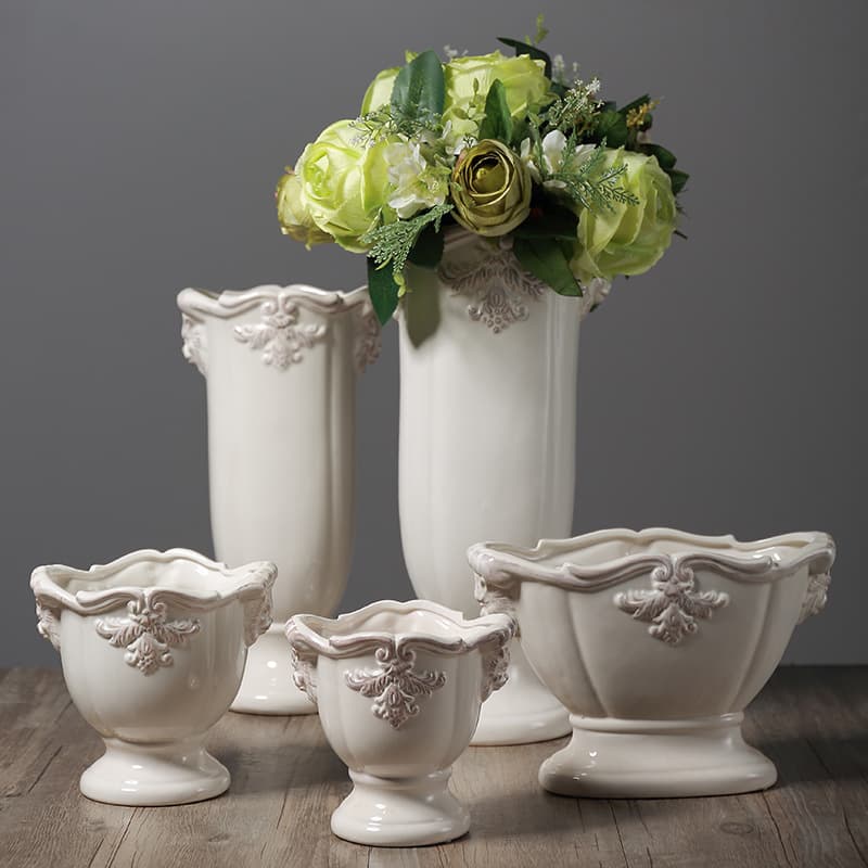 European Style Ceramic Artistic Flower Pot Vase Home Decoration Creative Gift Display Artificial Flower Stamen Handmade Craft