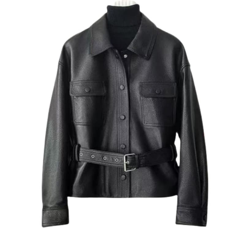 Y*L Song Jia Leather Jacket - Notched Lapel Shirt Style PU Motorcycle Washed Leather Jacket Slim Fit Coat for Women
