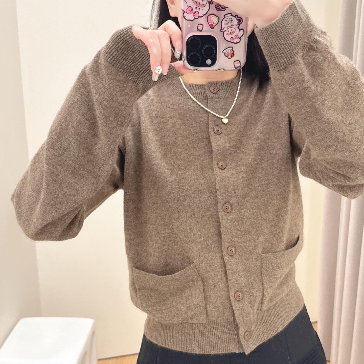 Autumn 26 wool blended long-sleeved knitted cardigan round neck long-sleeved thin slim cardigan 2J3E5071G