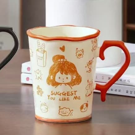Creative Personalized Couple Ceramic Mug with Lid and Spoon, High Aesthetic Large Capacity Small Gift Mug for Women, Home Water Cup