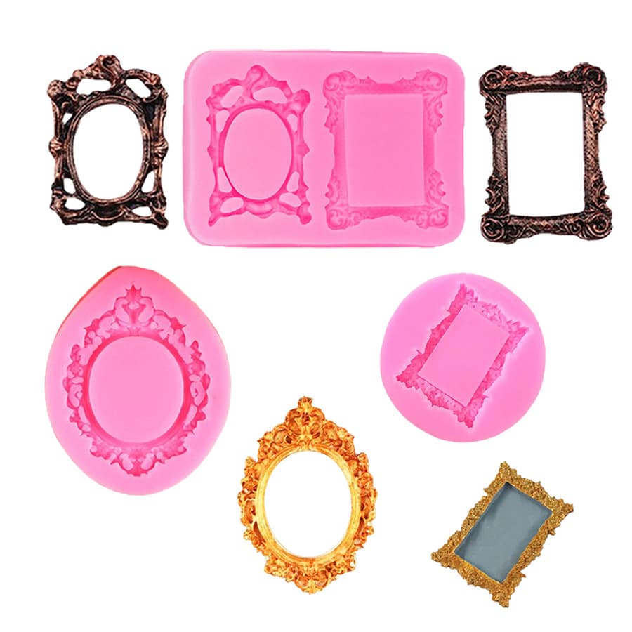 Retro European Style Chocolate Cake Baking Tools Silicone Mold Frame Picture Frame Ornament Casting Gypsum Irregular Shape