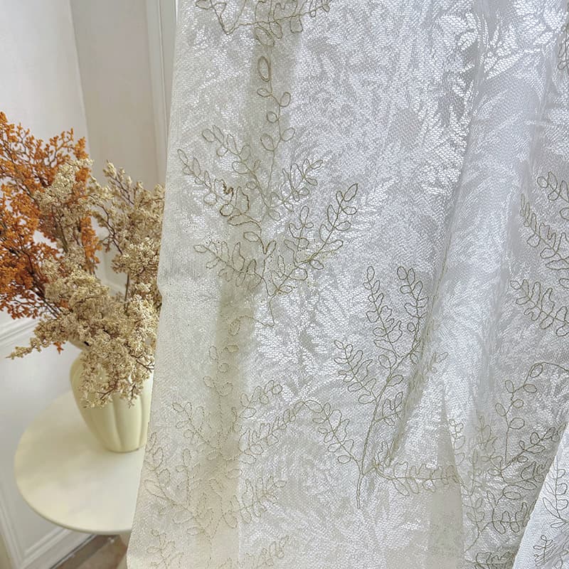 Light-Transmitting Semi-See-Through French Romantic Window Sheer for Living Room and Balcony, Atmosphere Lace Curtain with Hollow Embroidery, Fanghua Sheer Curtain