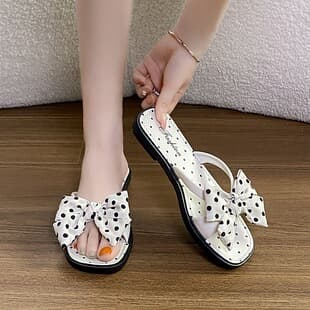 Polka Dot Bow Toe Post Sandals Cross-Border Drop Shipping Women's Flip Flops Summer Flat Beach Sandals