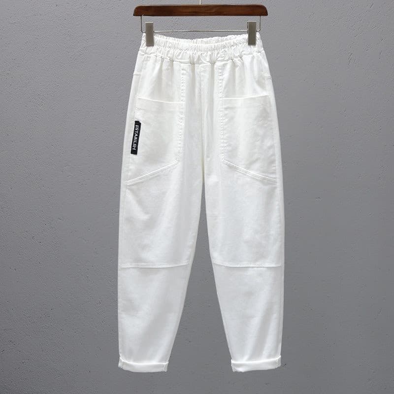 Elastic waist casual pants for women 2025 spring and summer loose pocket slimming carrot pants high waist versatile harem pants trendy